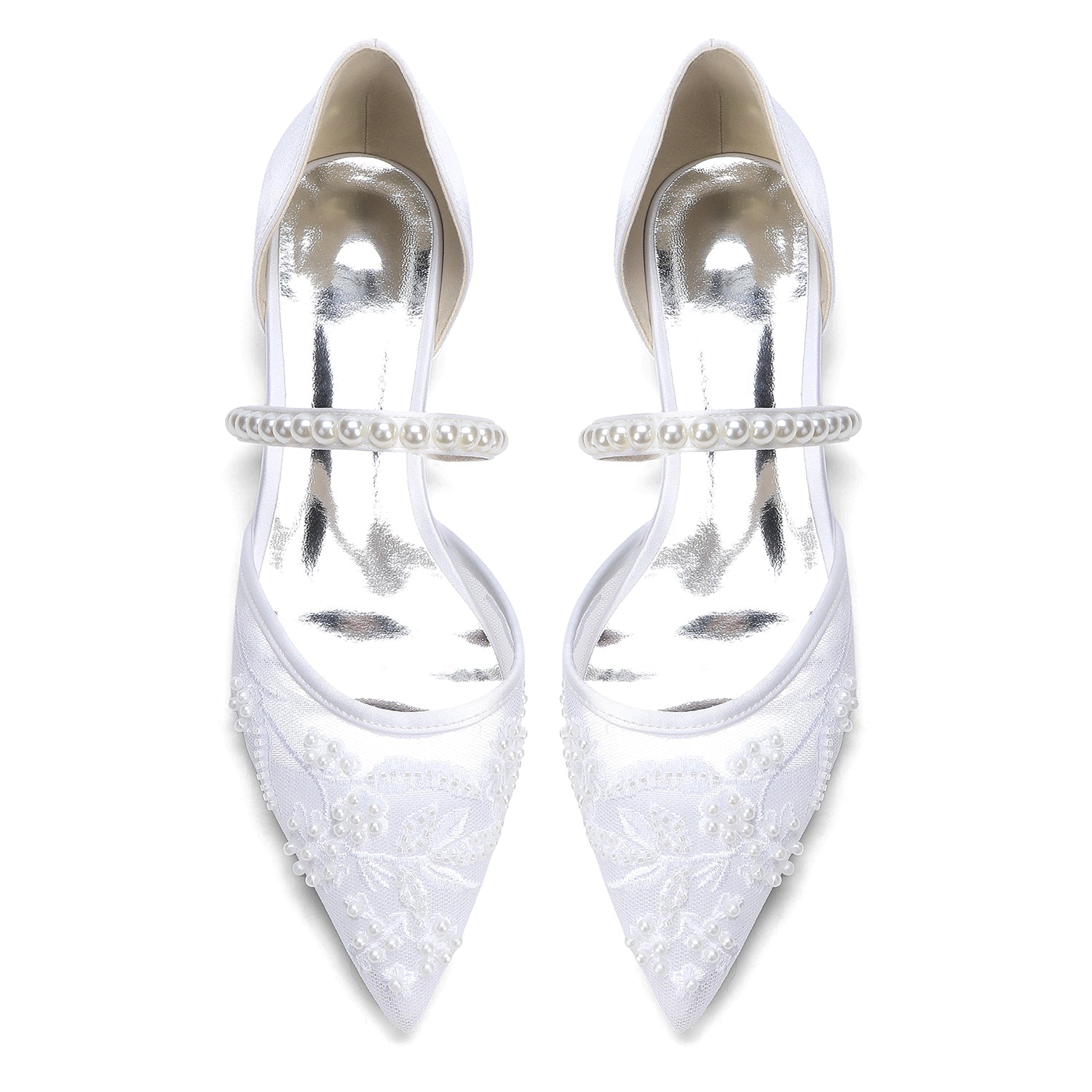 Lace Silk-Like Pearl Embroidered Mesh Flat Shoes CK0497