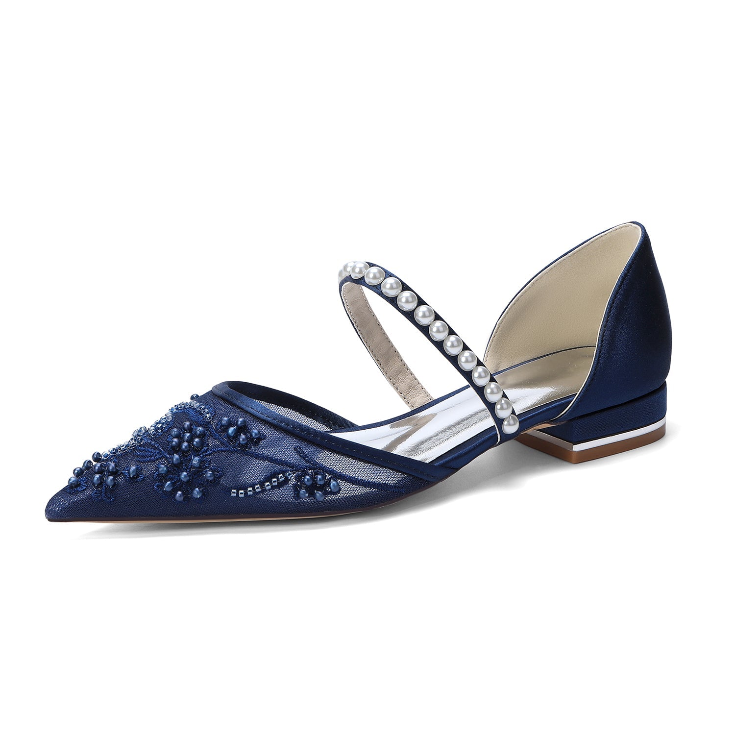 Lace Silk-Like Pearl Embroidered Mesh Flat Shoes CK0497