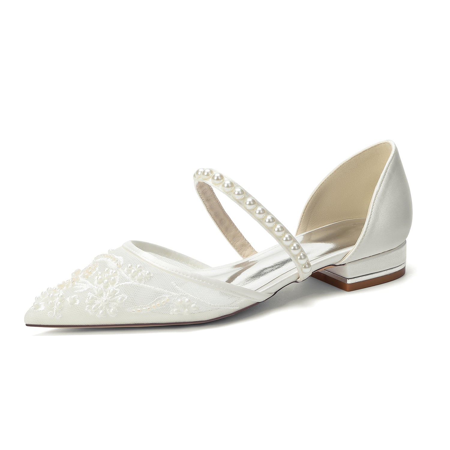 Lace Silk-Like Pearl Embroidered Mesh Flat Shoes CK0497