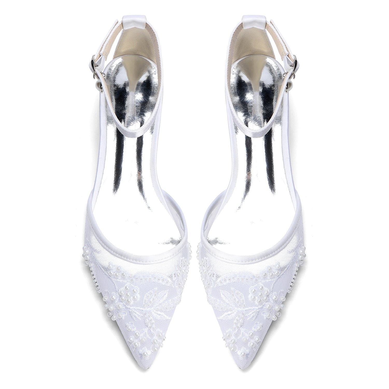 Lace Silk-Like Pearl Embroidered Mesh Flat Shoes CK0498