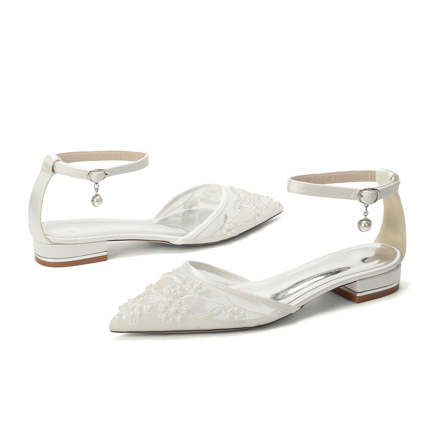 Lace Silk-Like Pearl Embroidered Mesh Flat Shoes CK0498