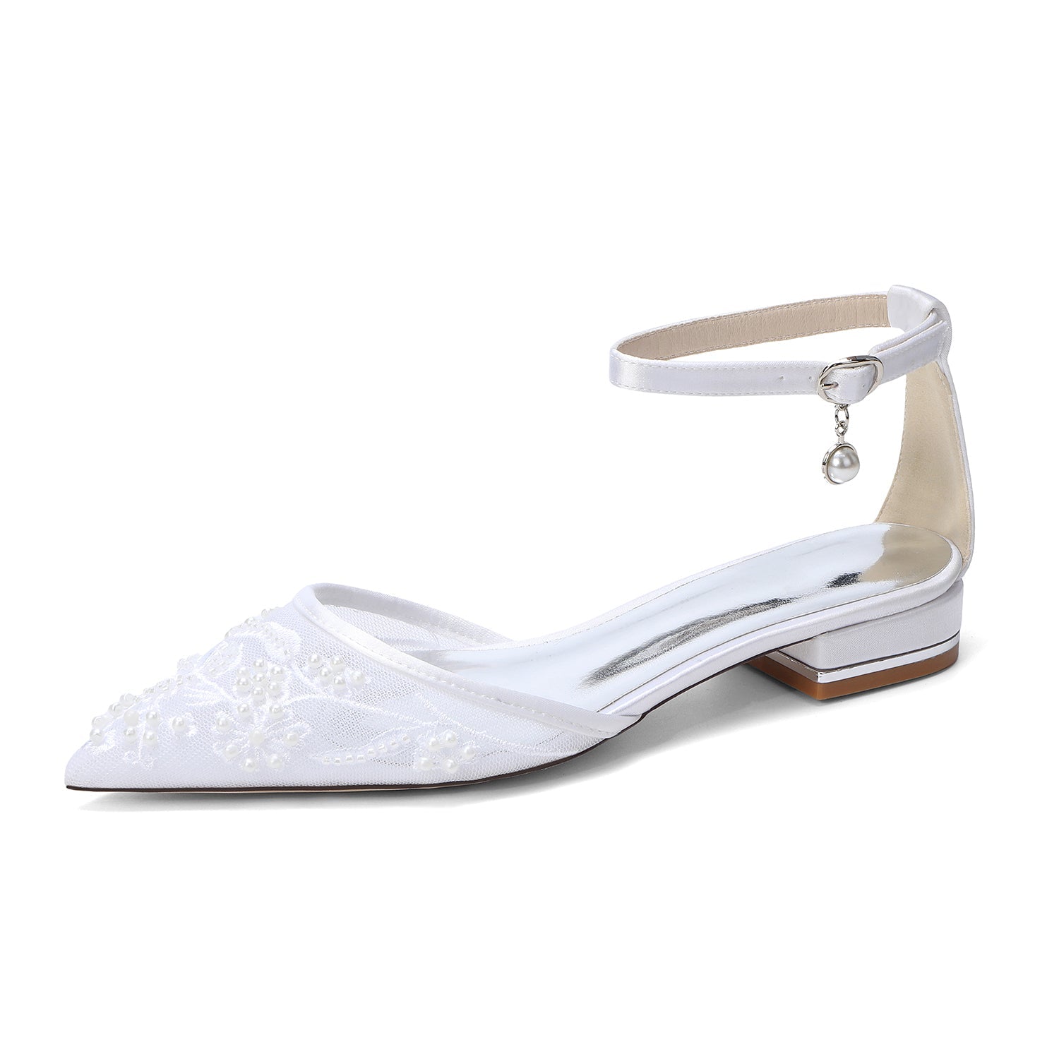 Lace Silk-Like Pearl Embroidered Mesh Flat Shoes CK0498