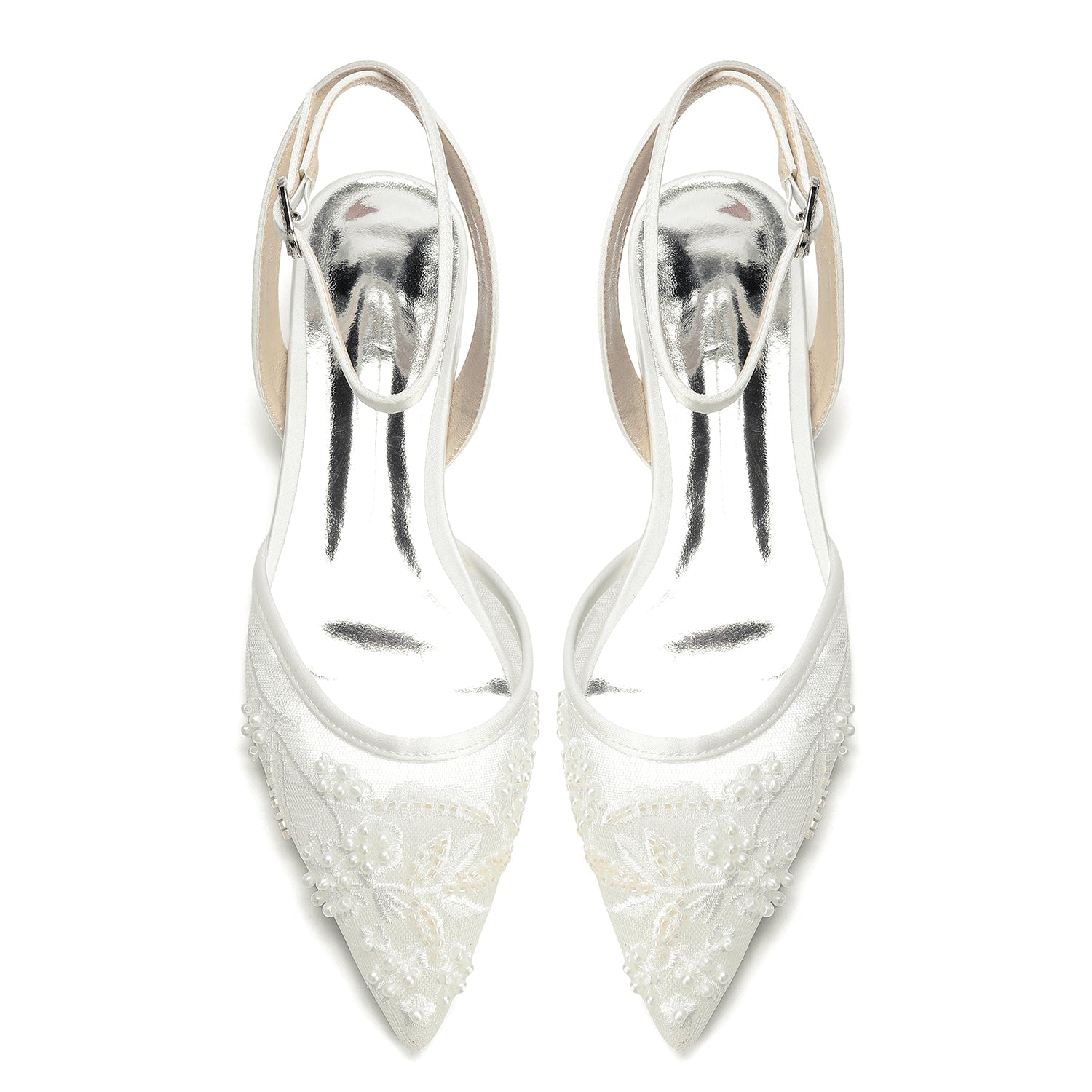 Lace Silk-Like Pearl Embroidered Mesh Flat Shoes CK0499