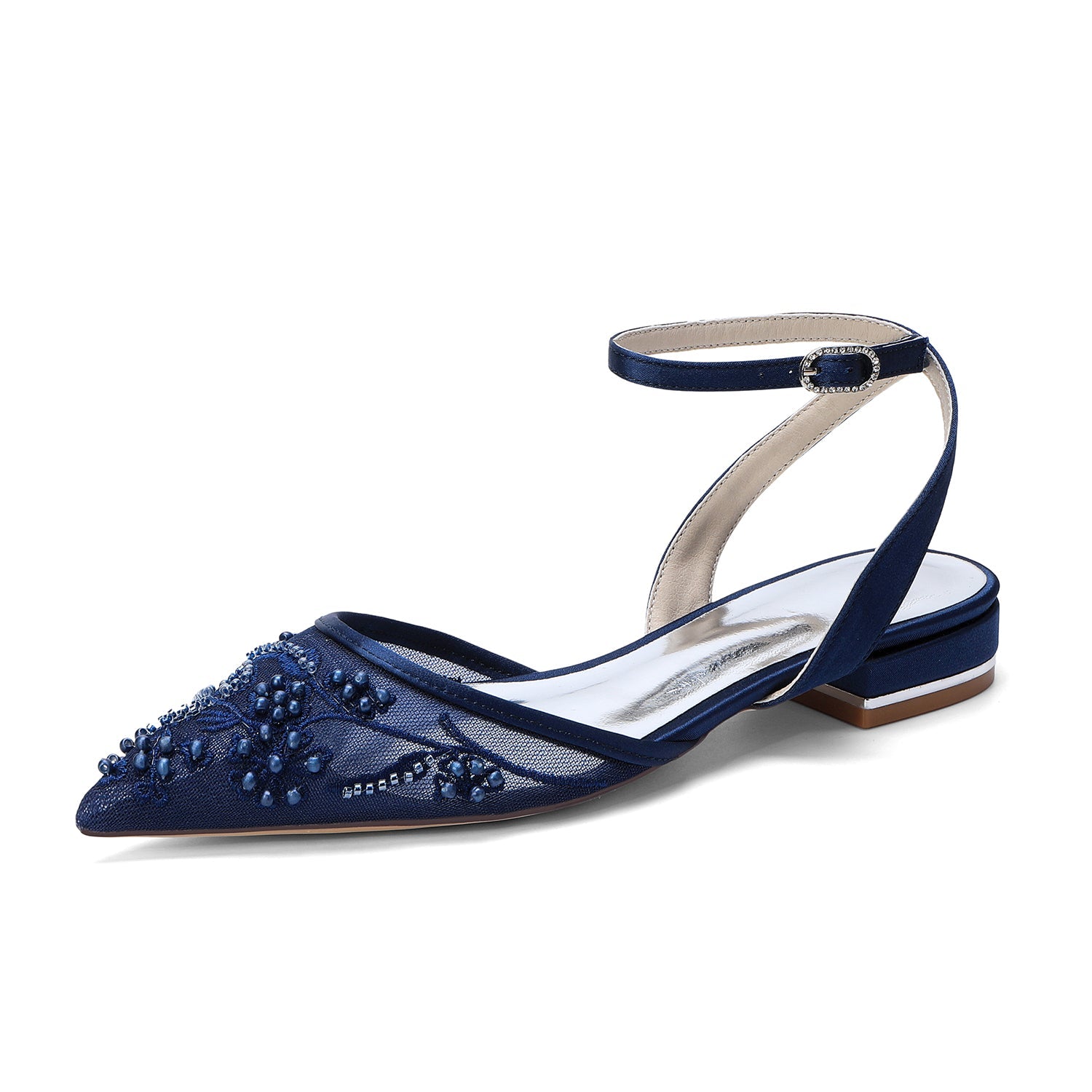 Lace Silk-Like Pearl Embroidered Mesh Flat Shoes CK0499