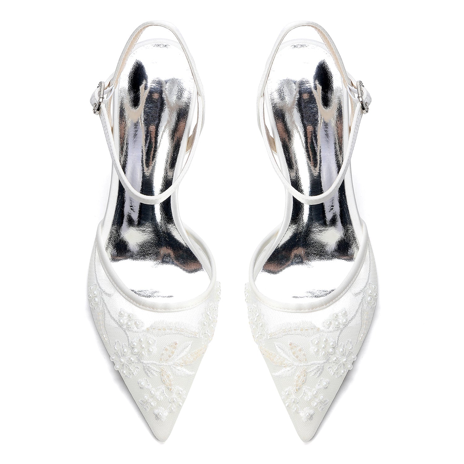 Stiletto Heel 8.5cm Lace Silk-Like Pearl Embroidered Mesh Shoes CK0502