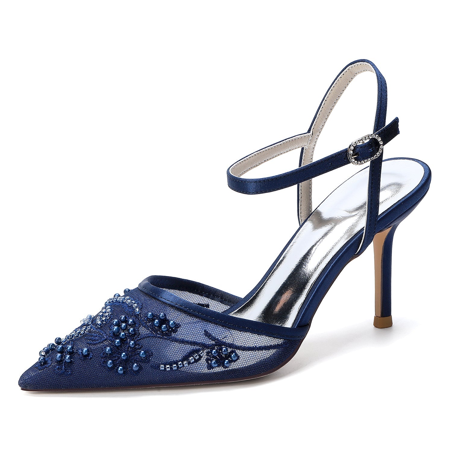 Stiletto Heel 8.5cm Lace Silk-Like Pearl Embroidered Mesh Shoes CK0502