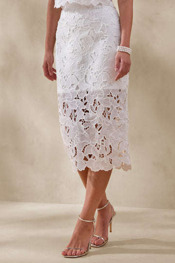 Aisling | White Lace Midi-Skirt