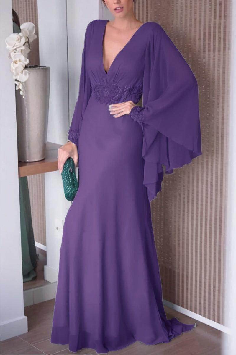 Sheath-Column Sweep-Brush Train Chiffon Mother Dress CM0077