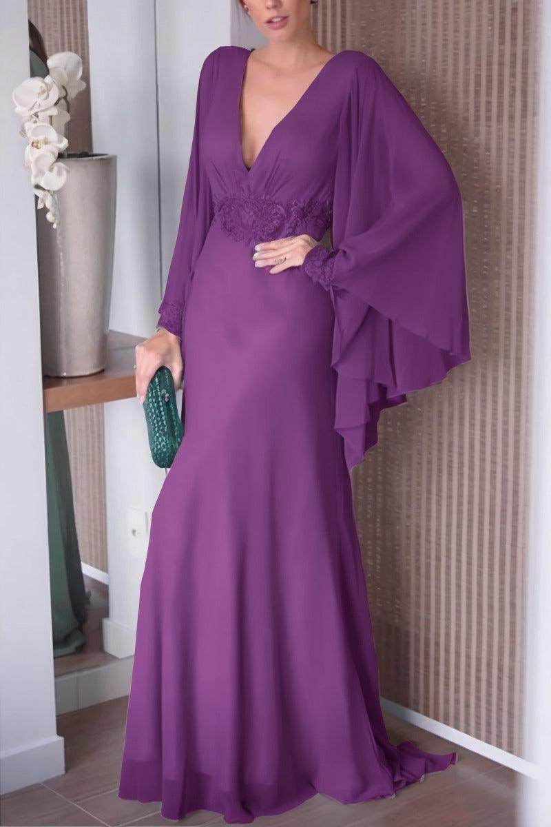 Sheath-Column Sweep-Brush Train Chiffon Mother Dress CM0077