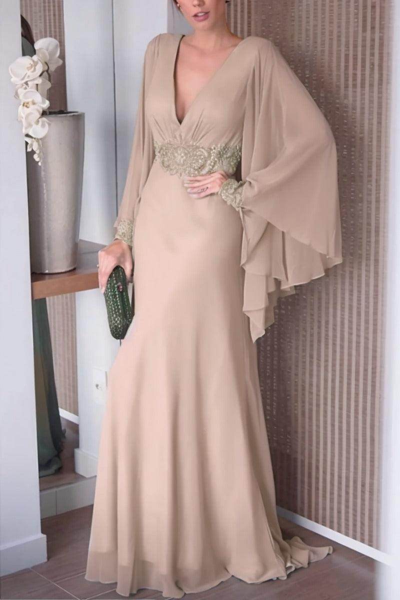 Sheath-Column Sweep-Brush Train Chiffon Mother Dress CM0077