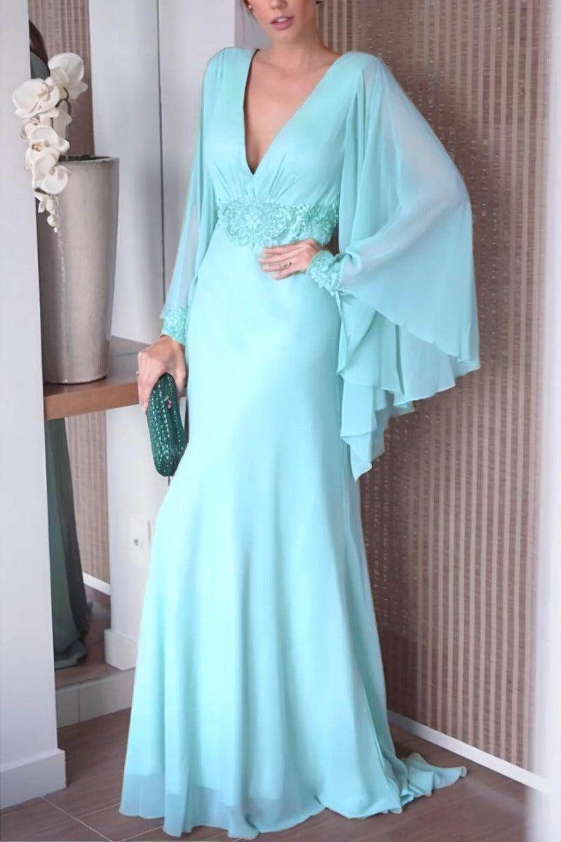 Sheath-Column Sweep-Brush Train Chiffon Mother Dress CM0077