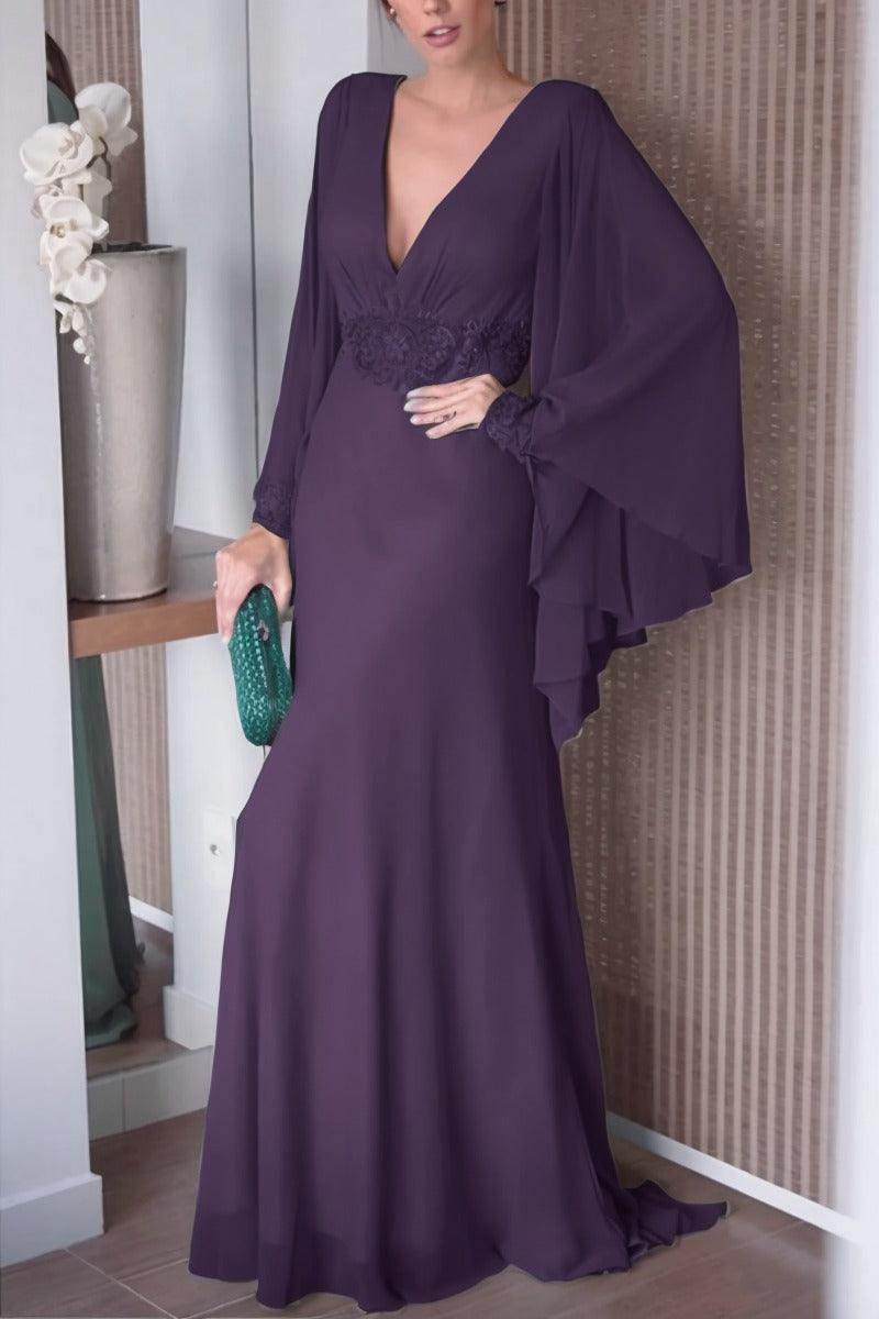 Sheath-Column Sweep-Brush Train Chiffon Mother Dress CM0077