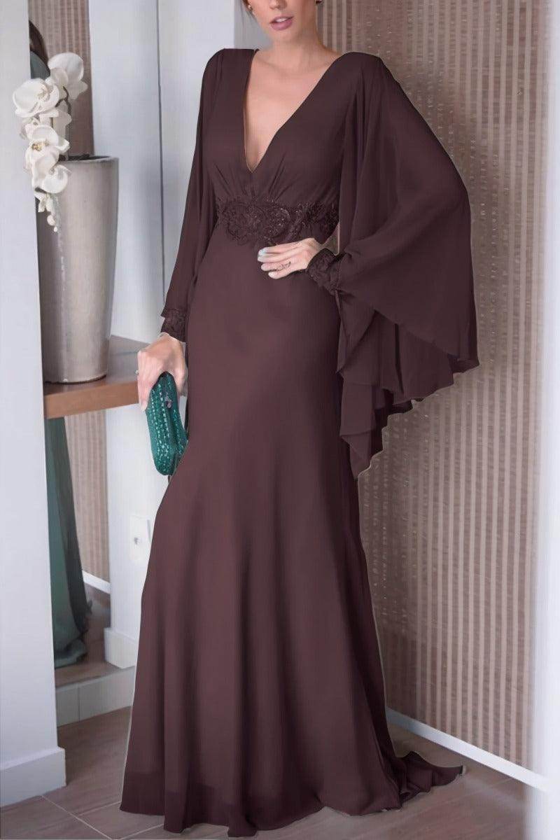 Sheath-Column Sweep-Brush Train Chiffon Mother Dress CM0077