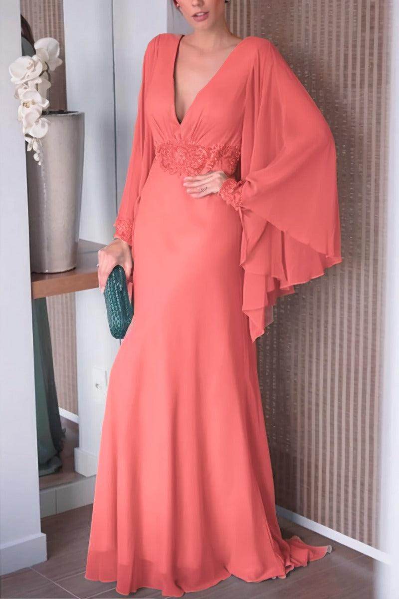 Sheath-Column Sweep-Brush Train Chiffon Mother Dress CM0077