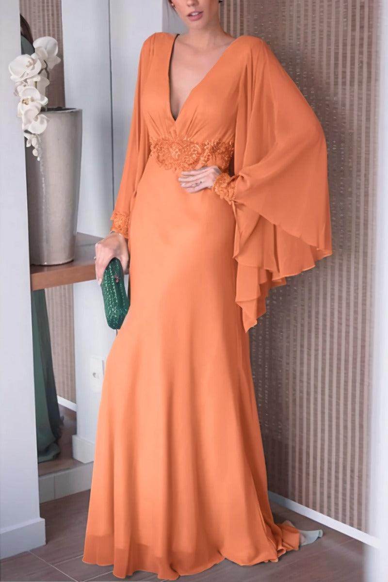 Sheath-Column Sweep-Brush Train Chiffon Mother Dress CM0077