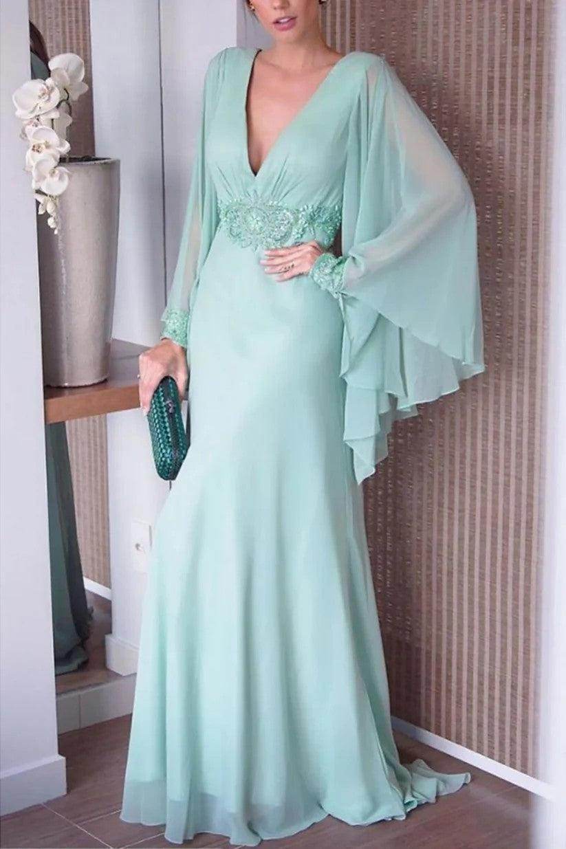 Sheath-Column Sweep-Brush Train Chiffon Mother Dress CM0077