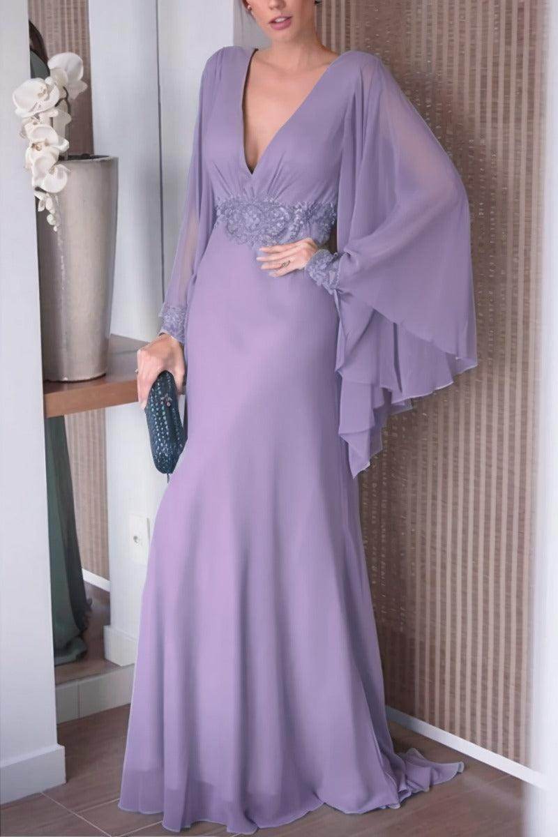 Sheath-Column Sweep-Brush Train Chiffon Mother Dress CM0077