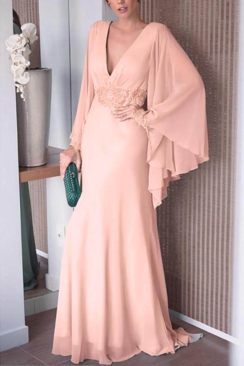 Sheath-Column Sweep-Brush Train Chiffon Mother Dress CM0077