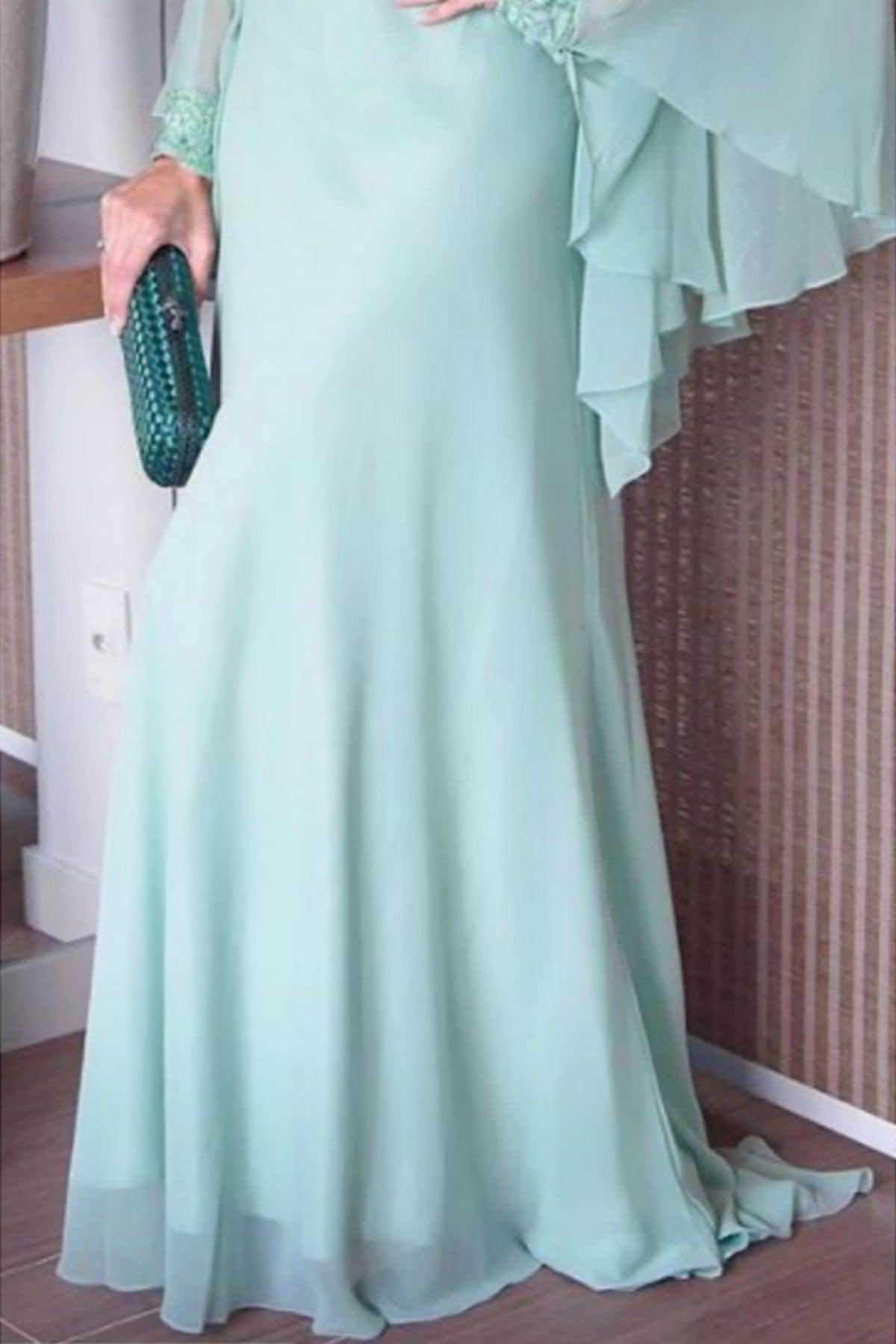 Sheath-Column Sweep-Brush Train Chiffon Mother Dress CM0077
