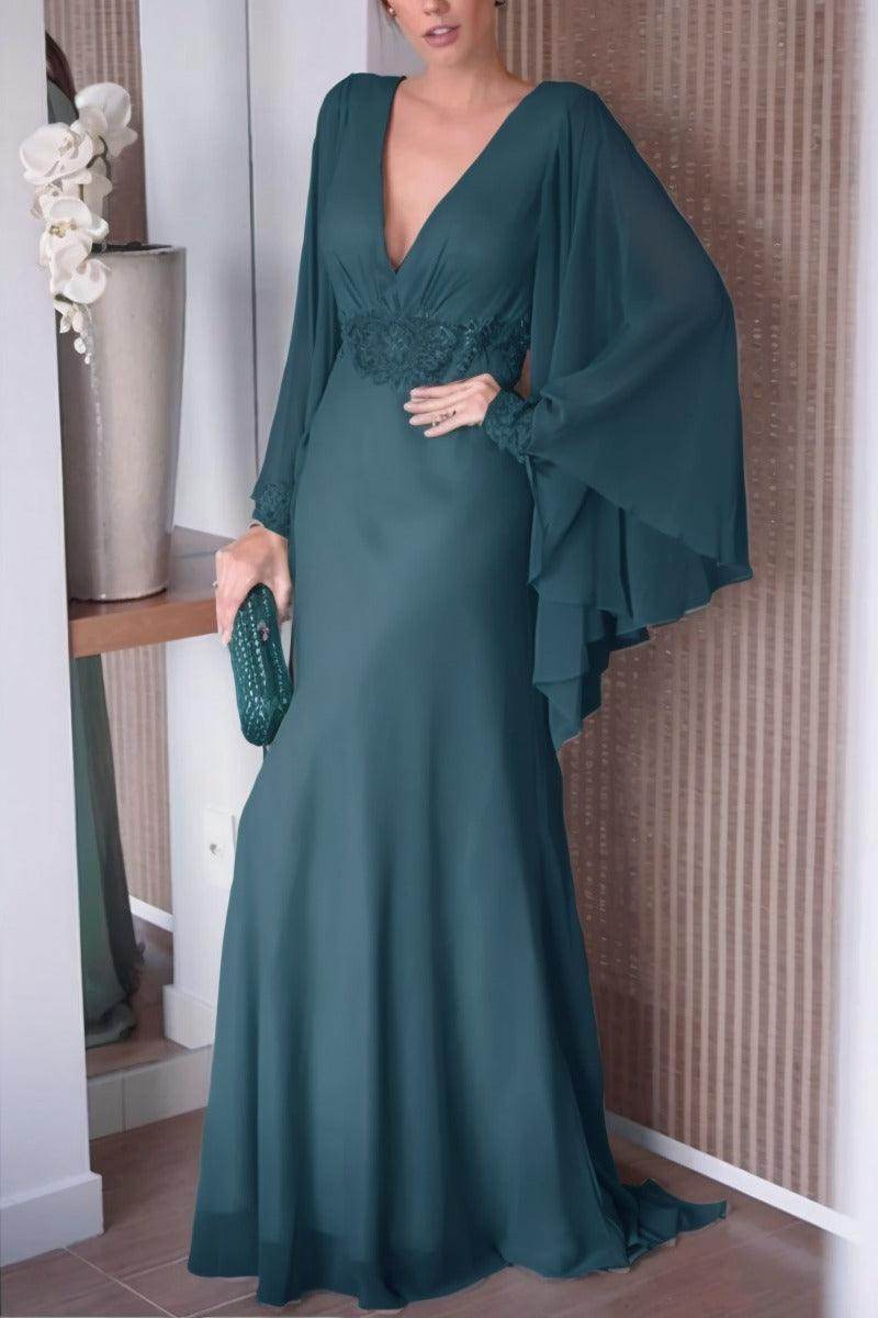 Sheath-Column Sweep-Brush Train Chiffon Mother Dress CM0077