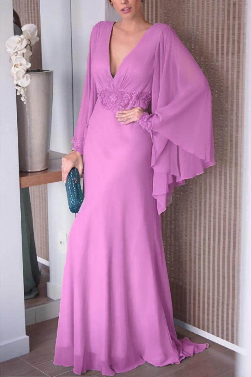 Sheath-Column Sweep-Brush Train Chiffon Mother Dress CM0077