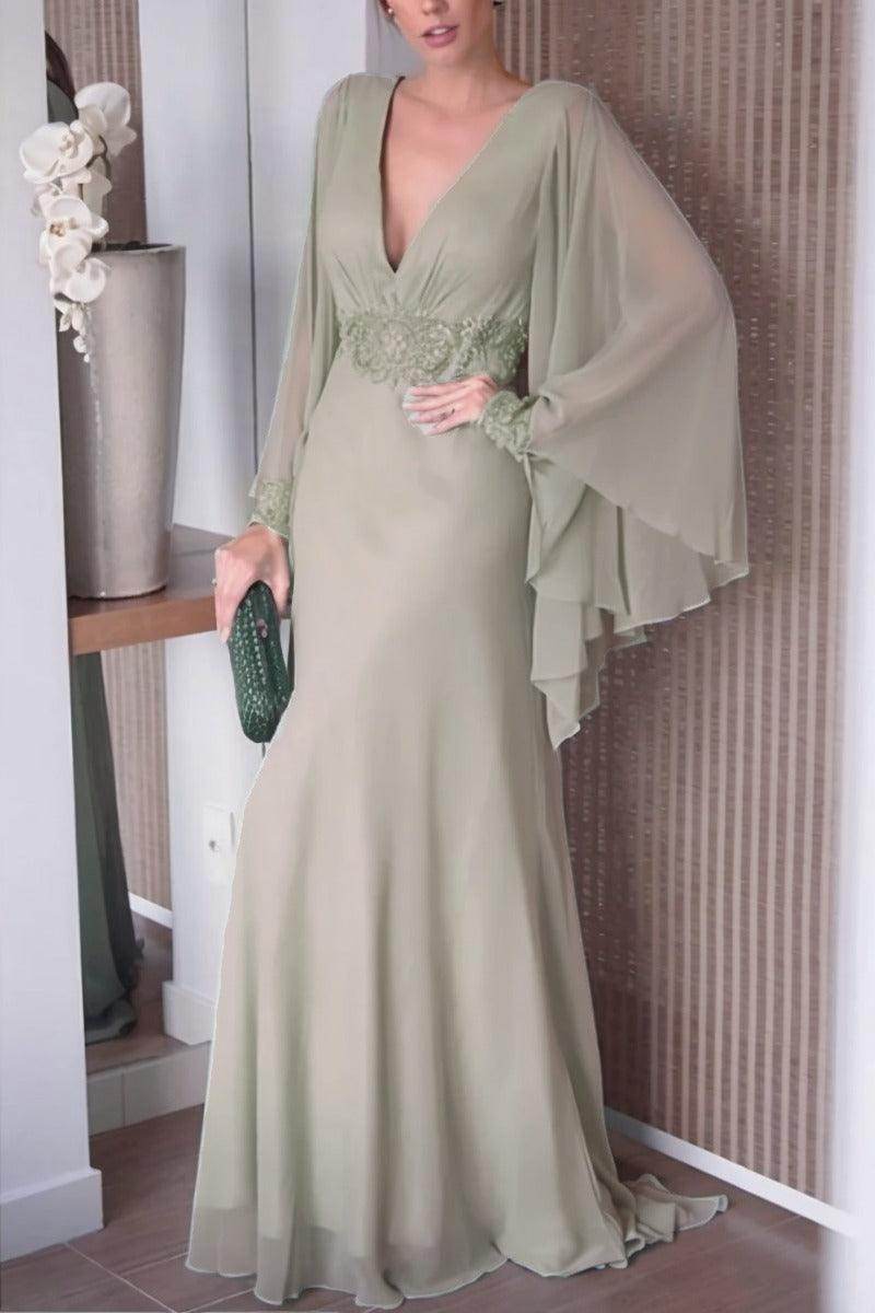 Sheath-Column Sweep-Brush Train Chiffon Mother Dress CM0077