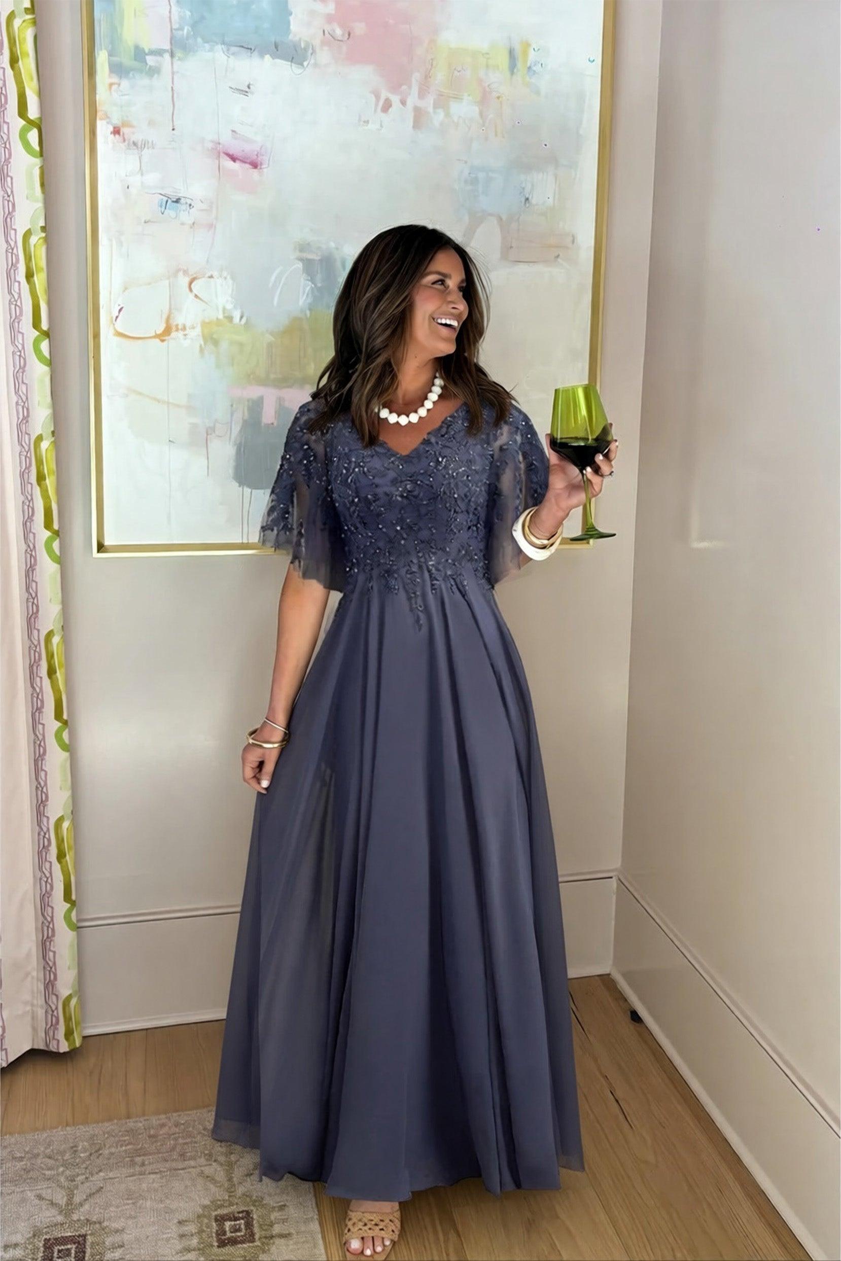 A-Line Floor Length Chiffon Mother Dress CM0079