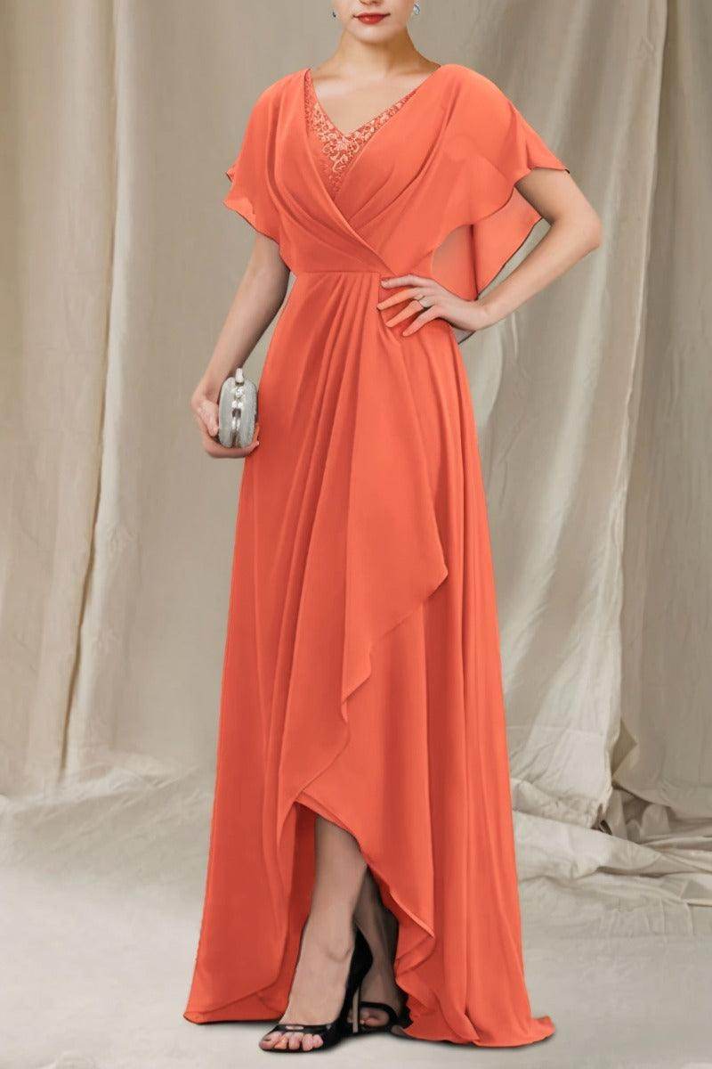 A-Line Sweep-Brush Train Chiffon Mother Dress CM0080