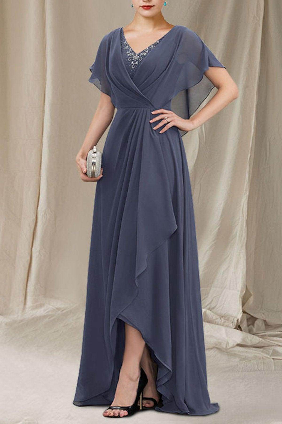 A-Line Sweep-Brush Train Chiffon Mother Dress CM0080