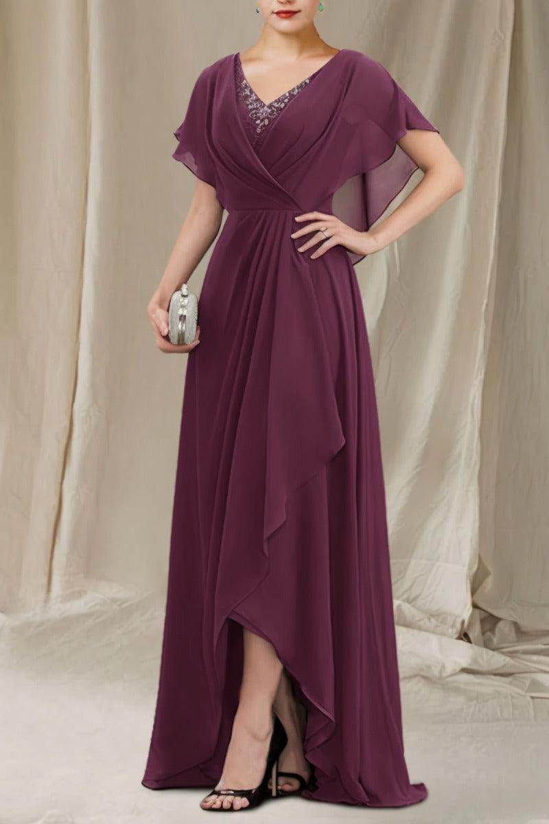 A-Line Sweep-Brush Train Chiffon Mother Dress CM0080