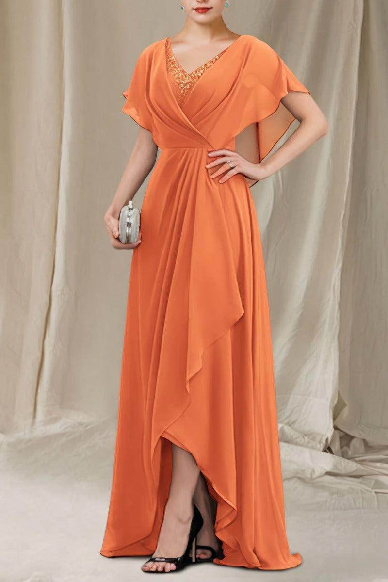 A-Line Sweep-Brush Train Chiffon Mother Dress CM0080