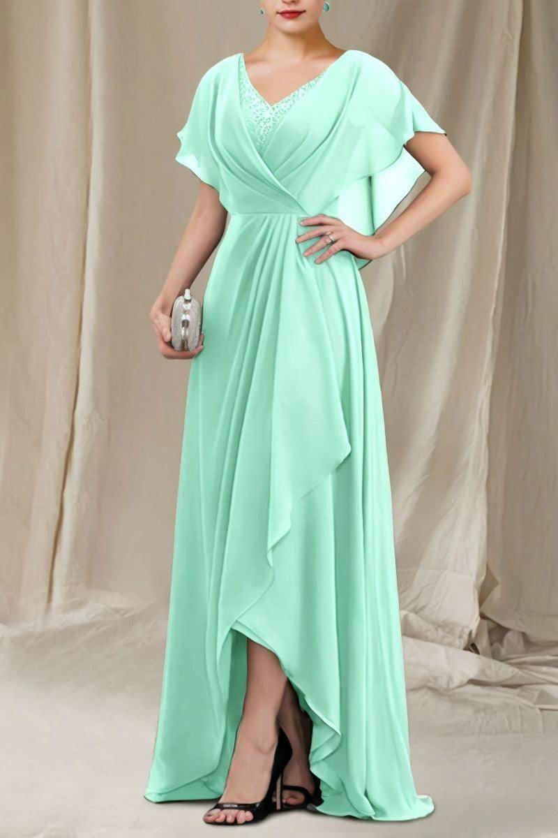 A-Line Sweep-Brush Train Chiffon Mother Dress CM0080