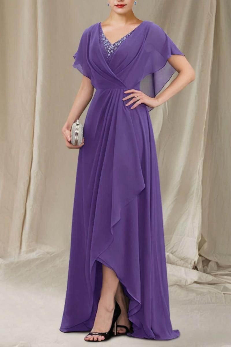 A-Line Sweep-Brush Train Chiffon Mother Dress CM0080