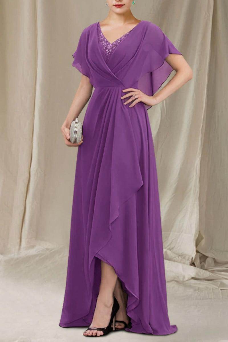 A-Line Sweep-Brush Train Chiffon Mother Dress CM0080