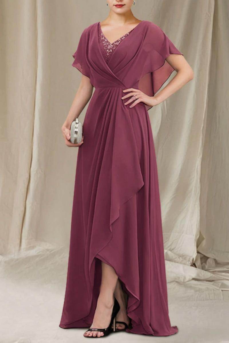 A-Line Sweep-Brush Train Chiffon Mother Dress CM0080