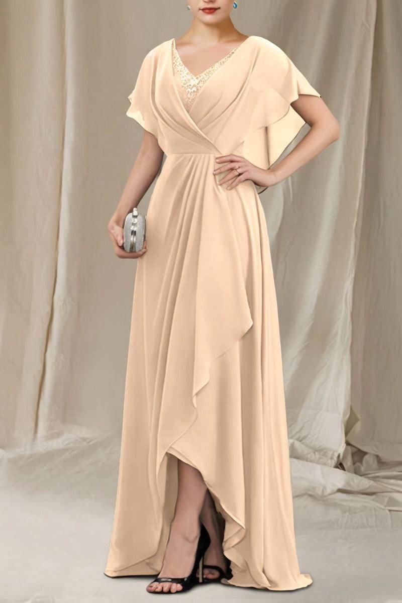 A-Line Sweep-Brush Train Chiffon Mother Dress CM0080
