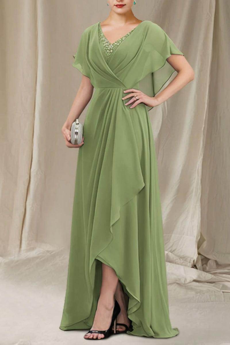 A-Line Sweep-Brush Train Chiffon Mother Dress CM0080
