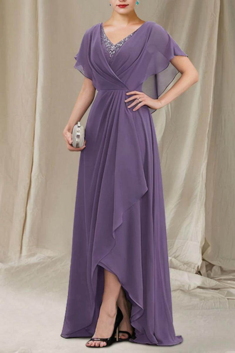 A-Line Sweep-Brush Train Chiffon Mother Dress CM0080