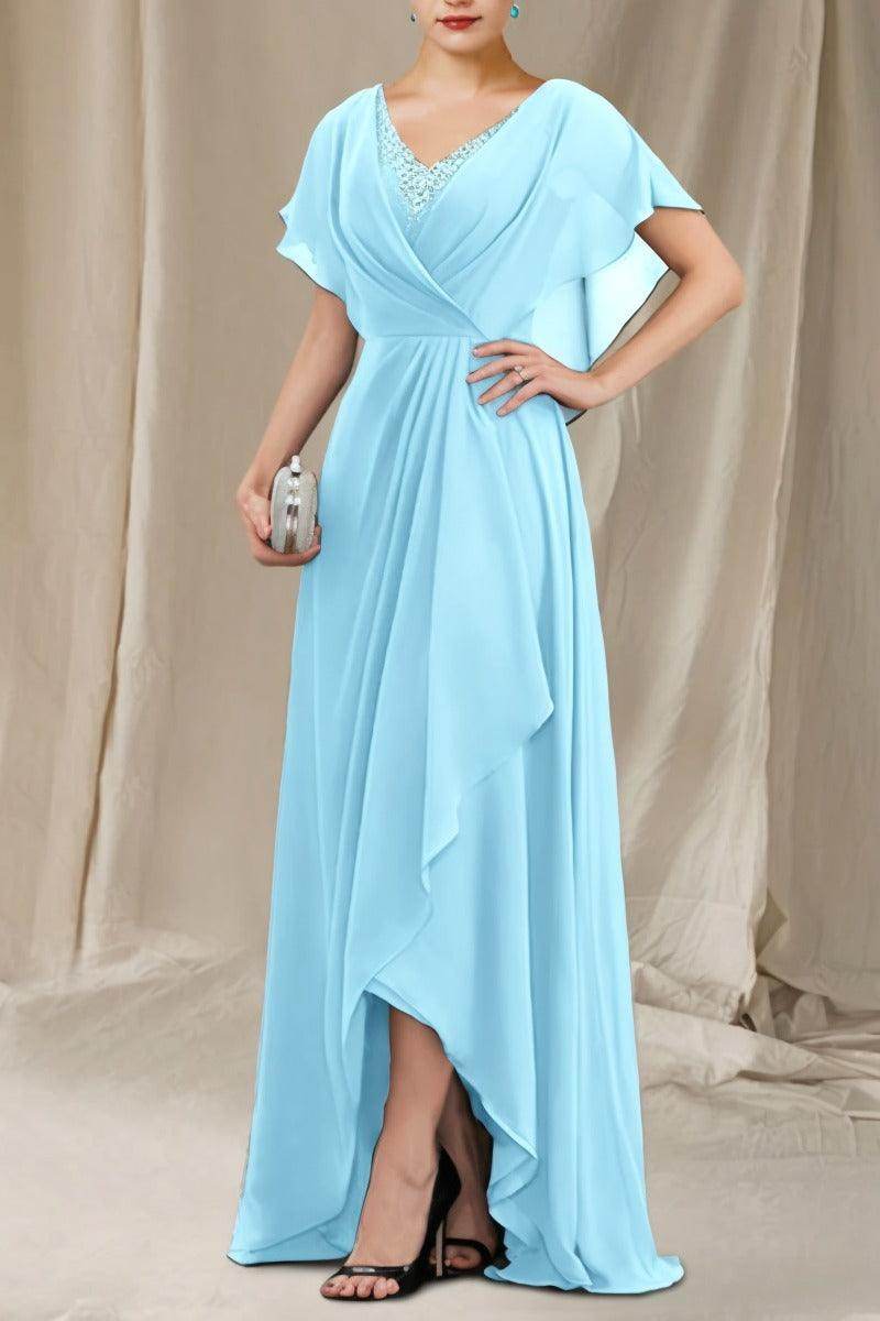 A-Line Sweep-Brush Train Chiffon Mother Dress CM0080