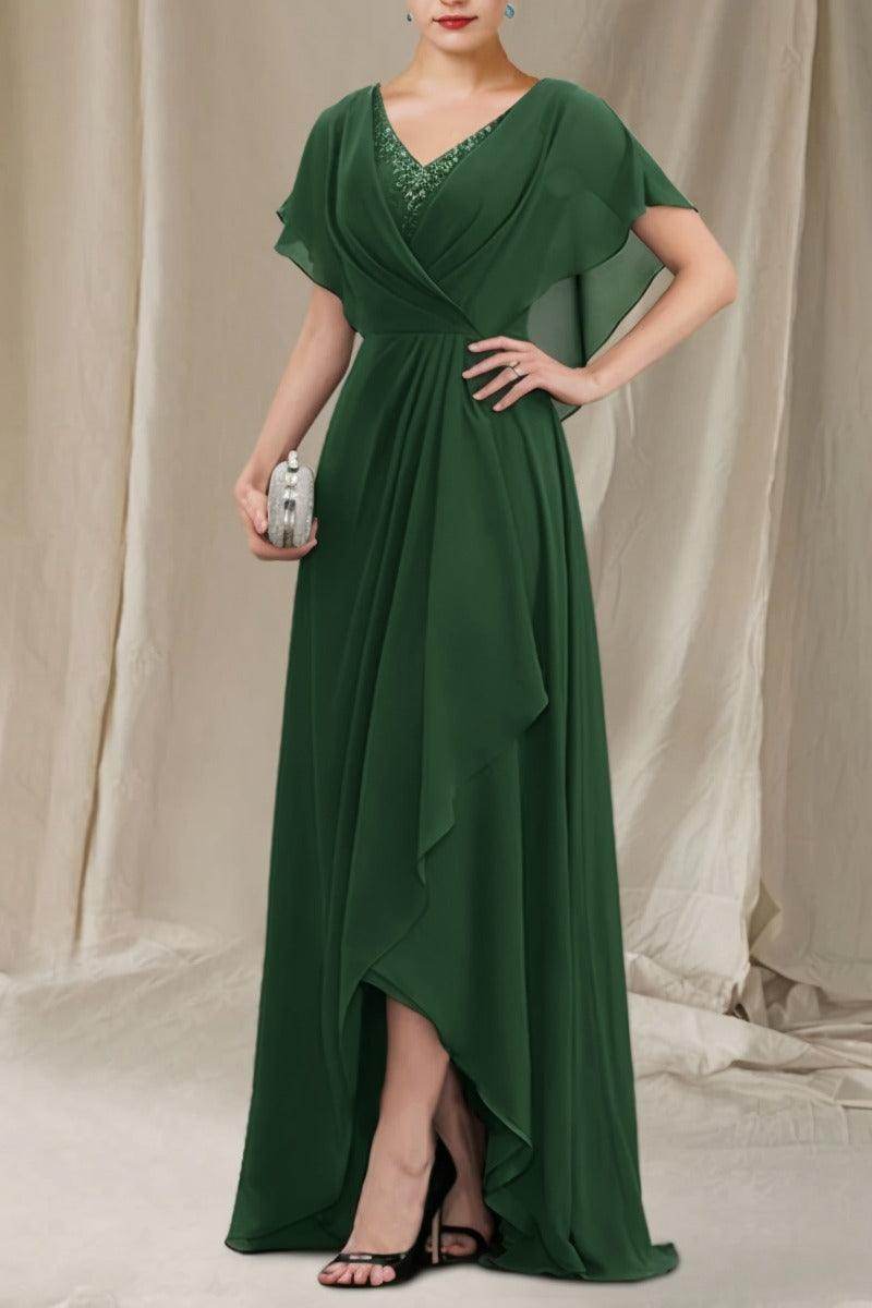 A-Line Sweep-Brush Train Chiffon Mother Dress CM0080