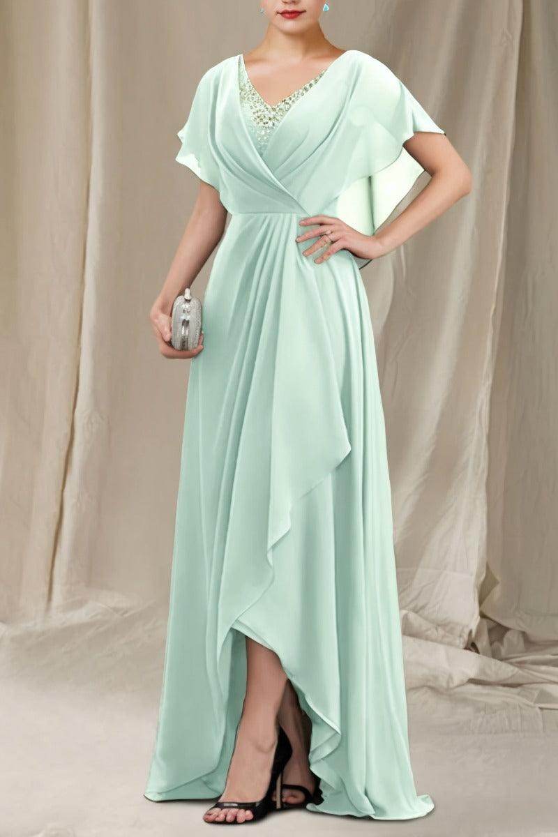 A-Line Sweep-Brush Train Chiffon Mother Dress CM0080