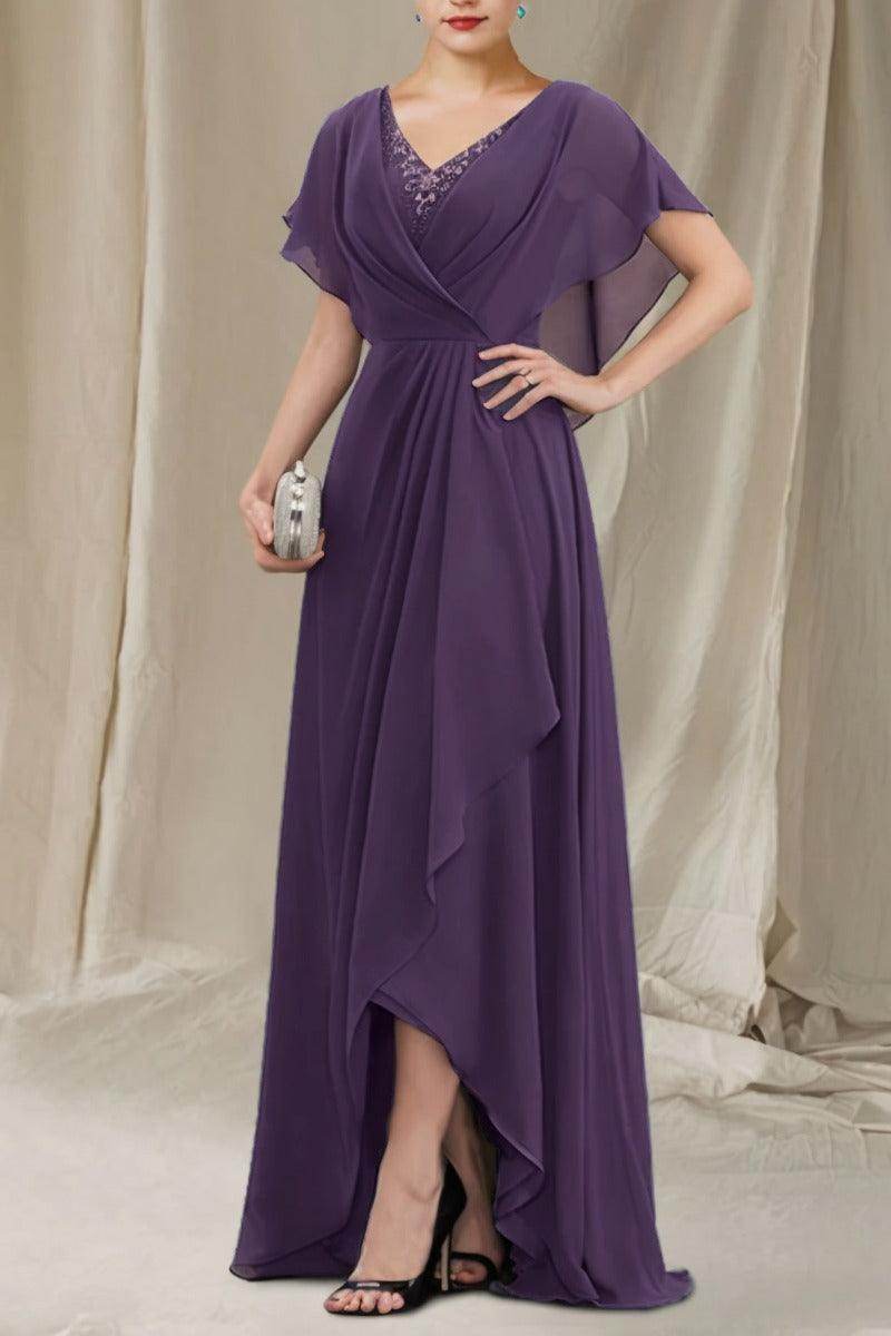 A-Line Sweep-Brush Train Chiffon Mother Dress CM0080