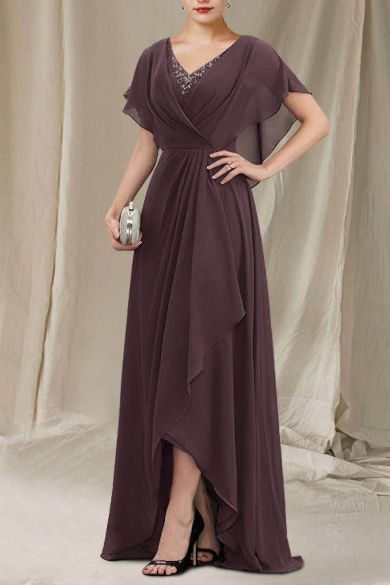A-Line Sweep-Brush Train Chiffon Mother Dress CM0080