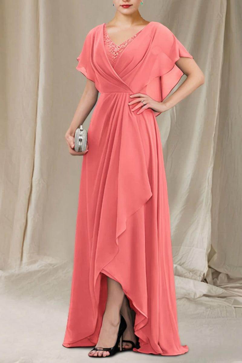 A-Line Sweep-Brush Train Chiffon Mother Dress CM0080