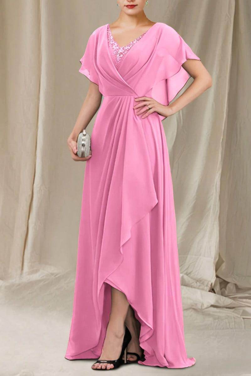 A-Line Sweep-Brush Train Chiffon Mother Dress CM0080