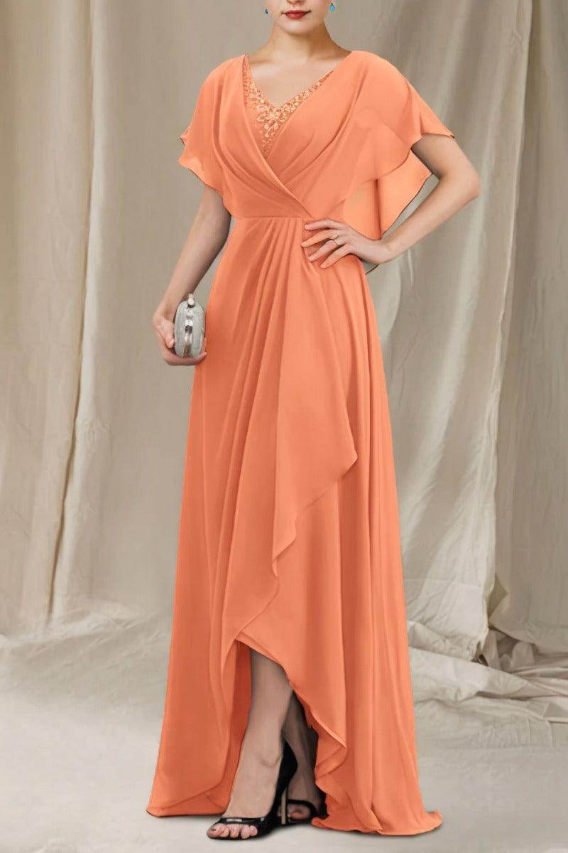 A-Line Sweep-Brush Train Chiffon Mother Dress CM0080
