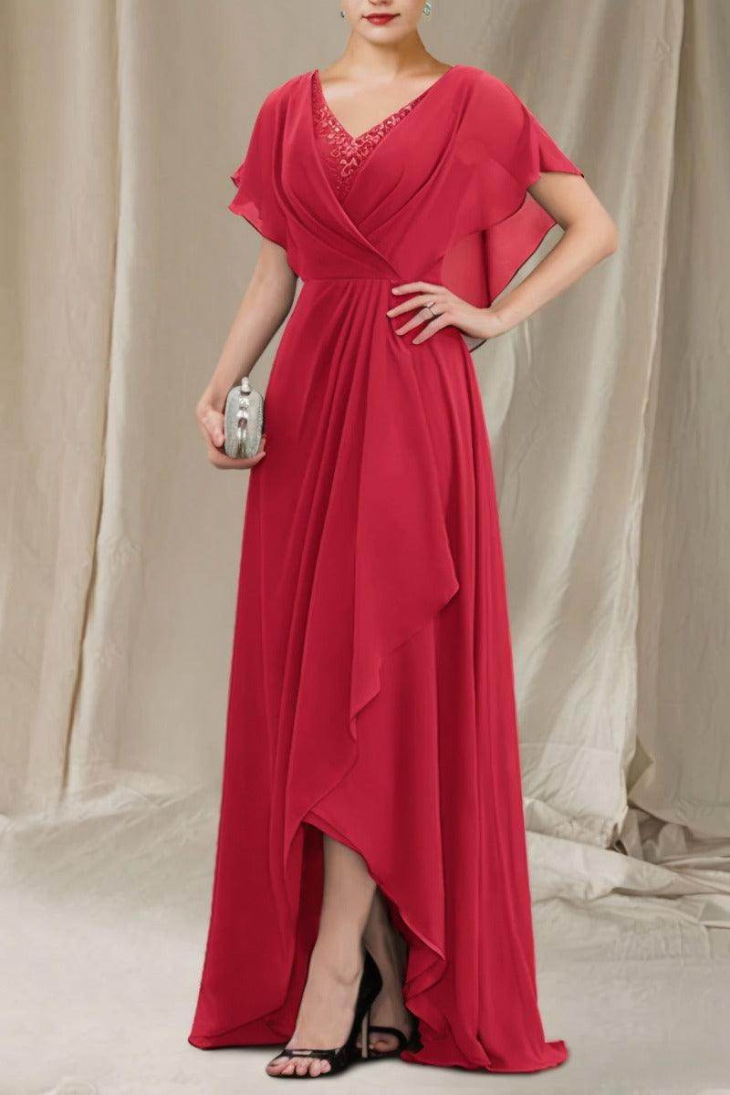 A-Line Sweep-Brush Train Chiffon Mother Dress CM0080
