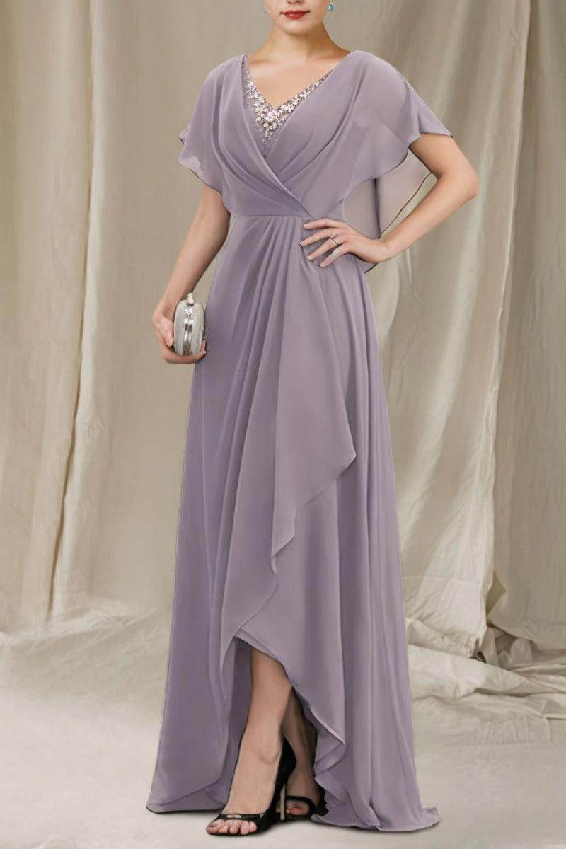 A-Line Sweep-Brush Train Chiffon Mother Dress CM0080