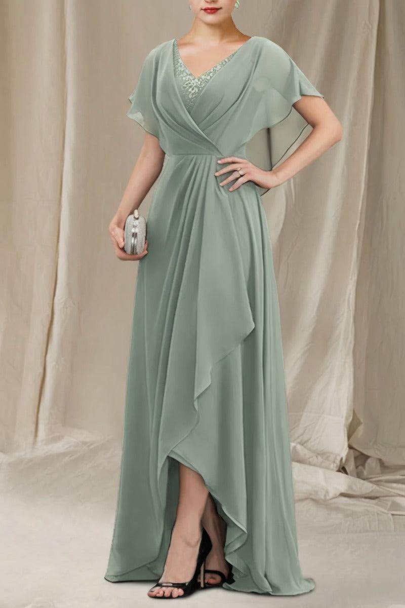 A-Line Sweep-Brush Train Chiffon Mother Dress CM0080