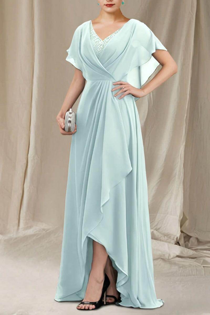 A-Line Sweep-Brush Train Chiffon Mother Dress CM0080